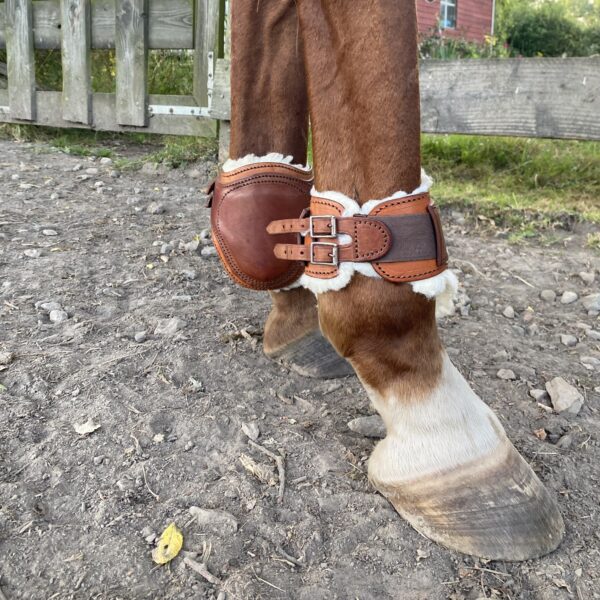 Protégez les membres de votre cheval avec nos protèges boulets en cuir, fabriqués à la main dans notre atelier. Réalisés en cuir de vache français (collet) avec un tannage végétal, ces protections en couleur havane allient confort et élégance. En optant pour ce produit, vous soutenez l’artisanat français et une consommation responsable.