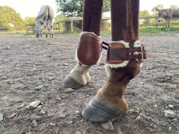 Protégez les membres de votre cheval avec nos protèges boulets en cuir, fabriqués à la main dans notre atelier. Réalisés en cuir de vache français (collet) avec un tannage végétal, ces protections en couleur havane allient confort et élégance. En optant pour ce produit, vous soutenez l’artisanat français et une consommation responsable.