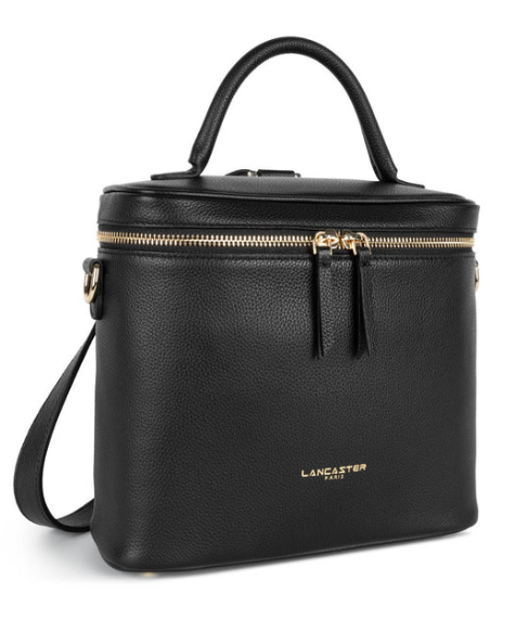 Sac à Dos Lancaster Noir en Cuir en forme de Vanity qui se transforme en Sac à Main. Chic et Pratique. De Cuirs et de Crins